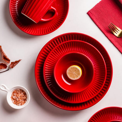 摩登主妇原创红色碗餐具创意饭碗盘家用结婚碗筷套装喜庆新婚礼盒 商品图2