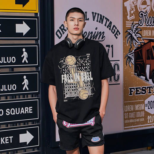 有志者UZIS 运动短袖男夏季户外热身训练宽松复古印花棉T恤[蝉联 商品图1