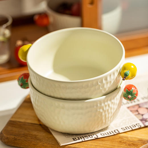摩登主妇创意泡面碗双耳汤碗日式清新餐具甜品沙拉碗可爱水果大碗 商品图2
