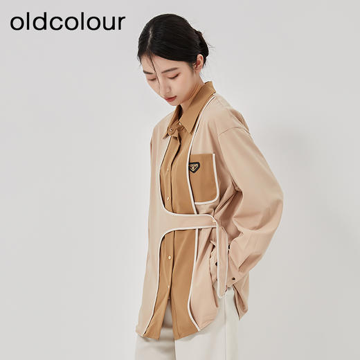 oldcolour2023春季新款法式设计感撞色长袖百搭衬衫女O13013305 商品图2