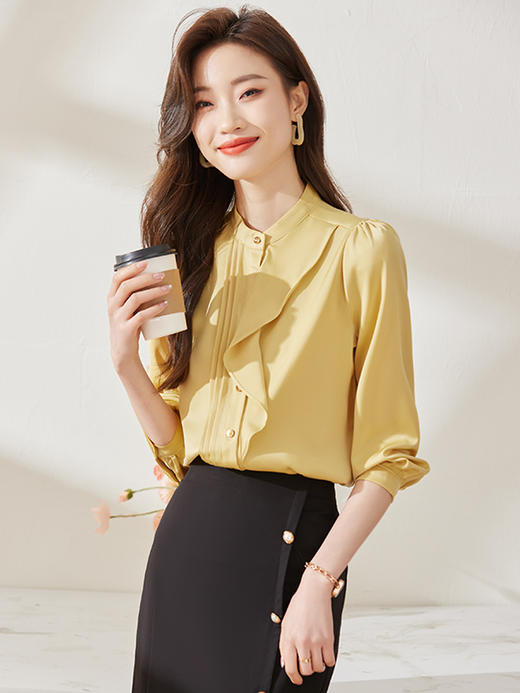 春款设计感荷叶边圆领上衣时尚洋气职业衬衫女 商品图2