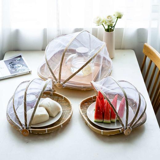 摩登主妇家用竹编收纳筐防蝇竹筐圆形水果篮农家竹品筛子盖菜罩 商品图2