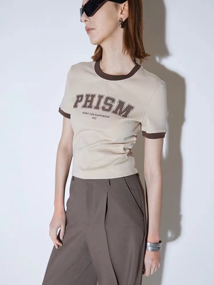 撞色印花修身短袖