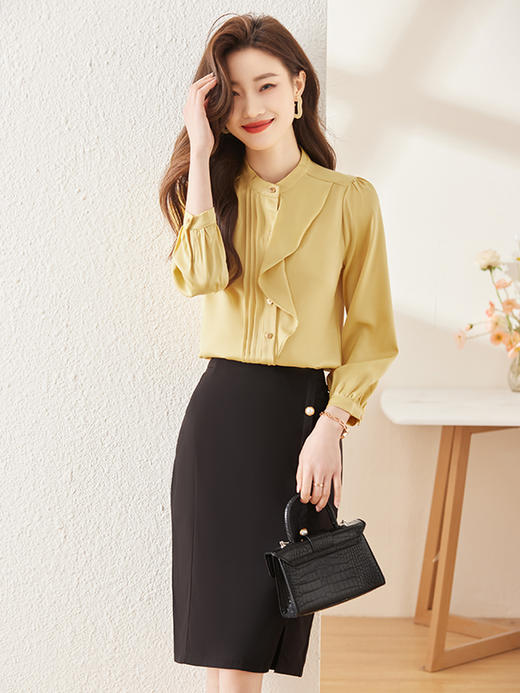 春款设计感荷叶边圆领上衣时尚洋气职业衬衫女 商品图3