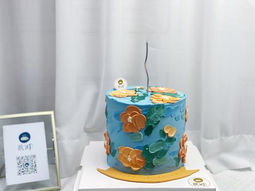 复古蓝+复古橘调手绘蛋糕 商品图0