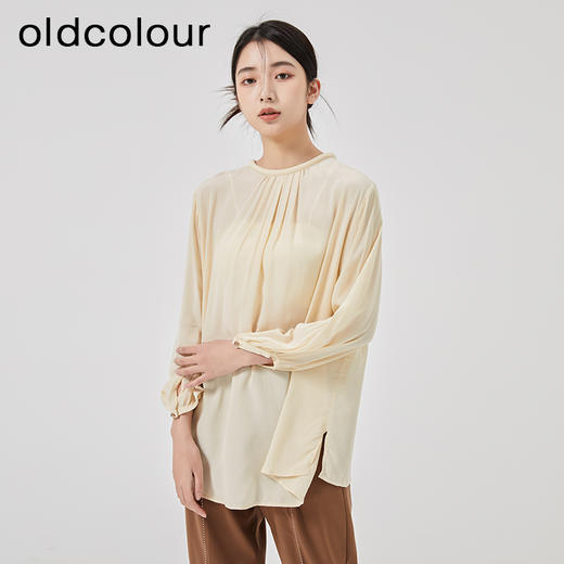 oldcolour2023春季新款杏色法式时尚宽松薄款长袖衬衫女O13013302 商品图0
