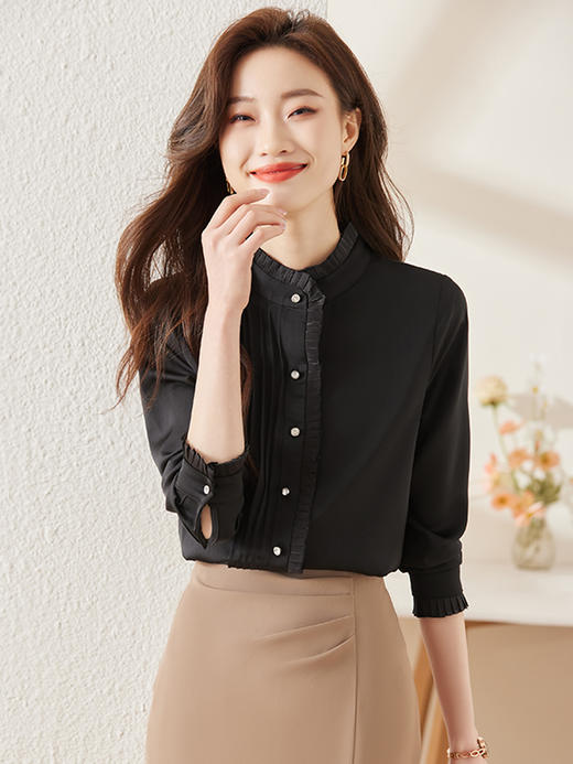 早春新款立领衬衣通勤时尚内搭衬衫女法式高级上衣 商品图3
