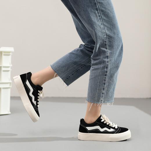 ZHR撞色拼接厚底板鞋女2023新款学院经典黑白运动休闲鞋韩版百搭 商品图5