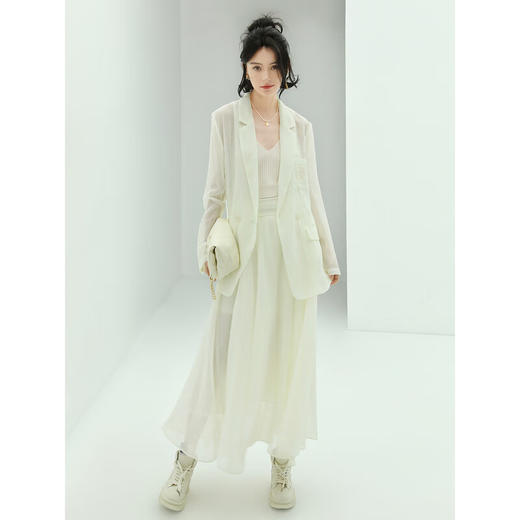 COCOBELLA重工LOGO刺绣微透视新中式西装早秋多色通勤外套SI530 商品图1