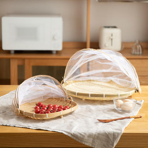摩登主妇家用竹编收纳筐防蝇竹筐圆形水果篮农家竹品筛子盖菜罩 商品图0