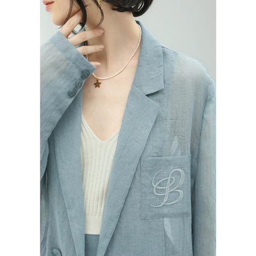 COCOBELLA重工LOGO刺绣微透视新中式西装早秋多色通勤外套SI530 商品图2