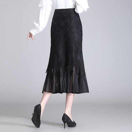 YY-2305蕾丝鱼尾半身裙女春季2023新款高腰显瘦中长款网纱边包臀裙一步裙 商品图2