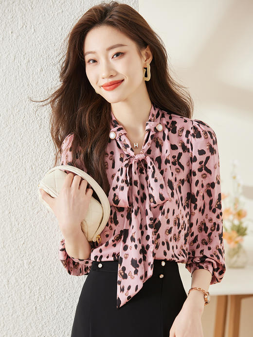 新款蝴蝶结飘带雪纺衬衫女宽松衬衣气质长袖上衣 商品图2