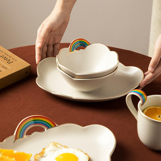 摩登主妇碗创意家用早餐杯子盘子异形盘彩虹云朵仪式感餐具一人食 商品图0