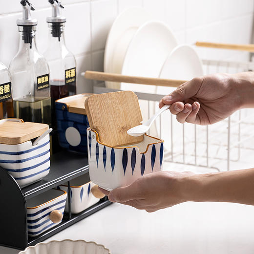 摩登主妇日式调味罐陶瓷套装家用盐罐酱醋组合厨房用品全套调料盒 商品图2