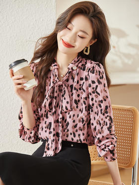 新款蝴蝶结飘带雪纺衬衫女宽松衬衣气质长袖上衣