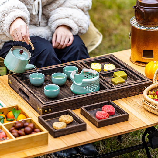 摩登主妇围炉煮茶零食托盘茶点盘中式点心盘下午茶托盘木质干果盘 商品图2