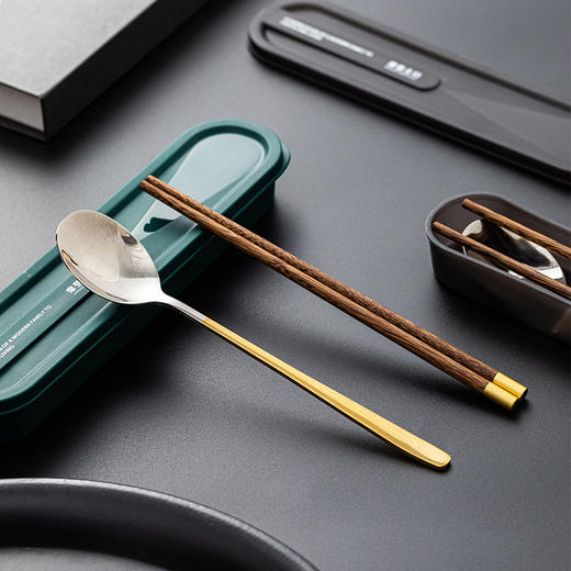 摩登主妇筷子勺子套装学生一人用收纳盒单人装户外便携餐具三件套 商品图1