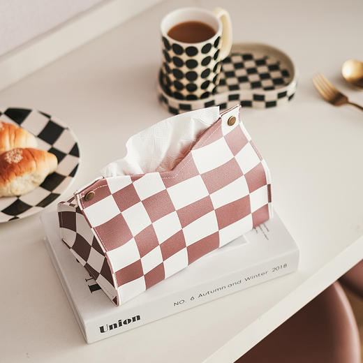 摩登主妇棋盘格纸巾盒客厅餐桌轻奢高档新款纸巾袋创意车载抽纸盒 商品图1