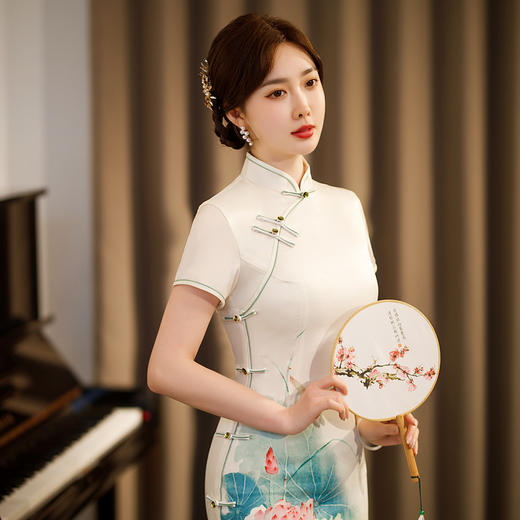 气质年轻荷花，走秀定位花旗袍ZA-5149 商品图1