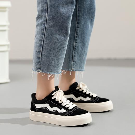 ZHR撞色拼接厚底板鞋女2023新款学院经典黑白运动休闲鞋韩版百搭 商品图4