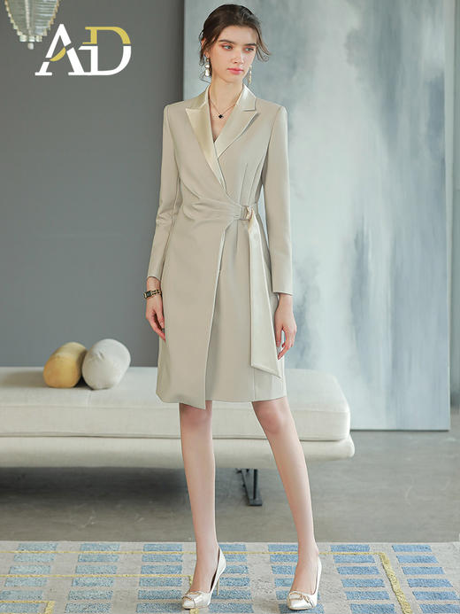 香槟色醋酸领职业连衣裙高级感主持人正装裙子 商品图3