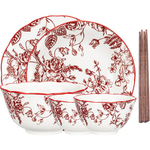 摩登主妇玫瑰假日中国风碗筷套装结婚家用饭碗餐具陶瓷盘新婚礼物 商品图3