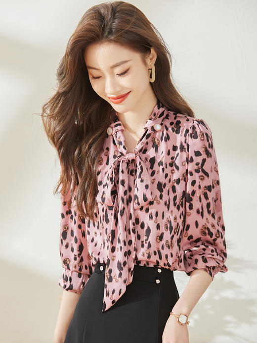 新款蝴蝶结飘带雪纺衬衫女宽松衬衣气质长袖上衣 商品图1