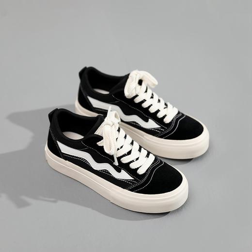 ZHR撞色拼接厚底板鞋女2023新款学院经典黑白运动休闲鞋韩版百搭 商品图8