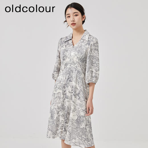 oldcolour2023春季新款复古法式碎花高腰中长款连衣裙女O13102361 商品图3