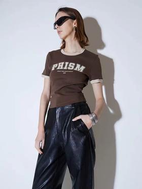 撞色印花修身短袖