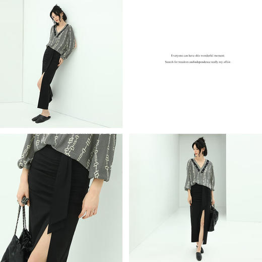 【秒杀】COCOBELLA设计感捏褶高开叉OL半身裙女气质飘带裹身长裙HS103 商品图2