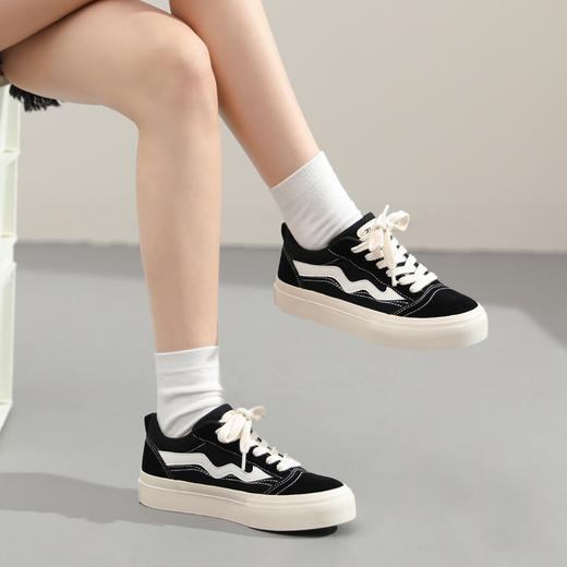 ZHR撞色拼接厚底板鞋女2023新款学院经典黑白运动休闲鞋韩版百搭 商品图1