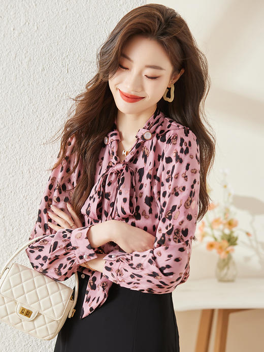 新款蝴蝶结飘带雪纺衬衫女宽松衬衣气质长袖上衣 商品图3