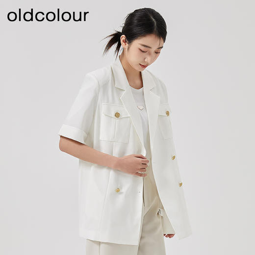 oldcolour2023春季新款休闲简约直筒宽松短袖西装外套女O13048327 商品图3