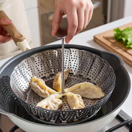 摩登主妇蒸架304不锈钢隔水蒸盘家用小号蒸菜架蒸包子可折叠蒸笼 商品图2