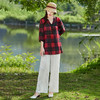 夏季新款，复古风简约通勤轻薄格子衬衫配提花缎面阔腿裤套装女HR-WS22609 商品缩略图3