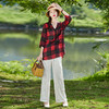 夏季新款，复古风简约通勤轻薄格子衬衫配提花缎面阔腿裤套装女HR-WS22609 商品缩略图0