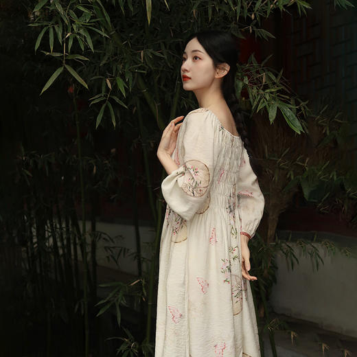 春夏新款，印花天丝麻V领显瘦长裙宽松文艺中长裙连衣裙YM-426 商品图1