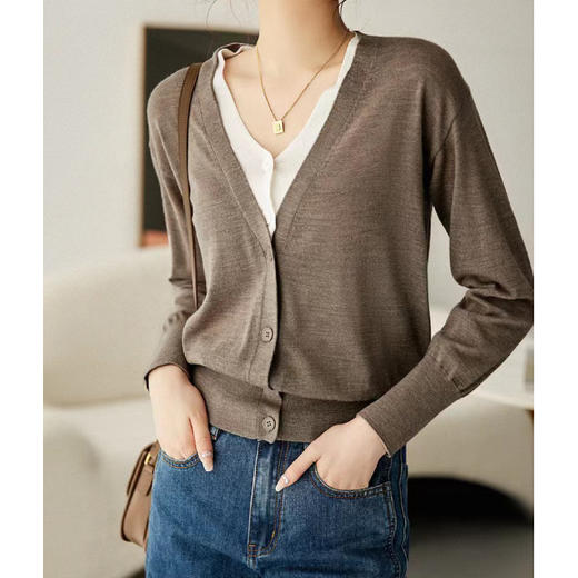 【应季好物】清新撞色双V领假两件毛衣开衫 商品图3