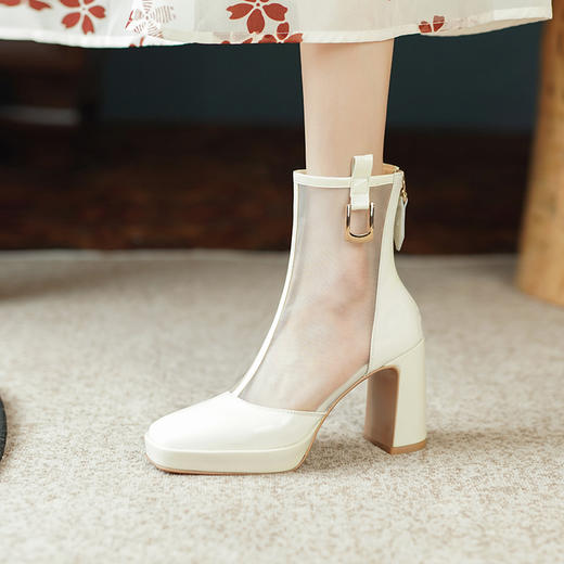 时尚个性，防水台高跟网纱拼接短靴OLZ-M577-1 商品图11