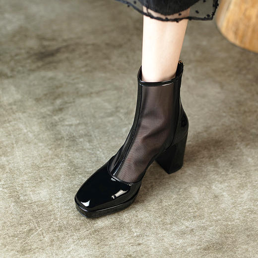 时尚个性，防水台高跟网纱拼接短靴OLZ-M577-1 商品图4