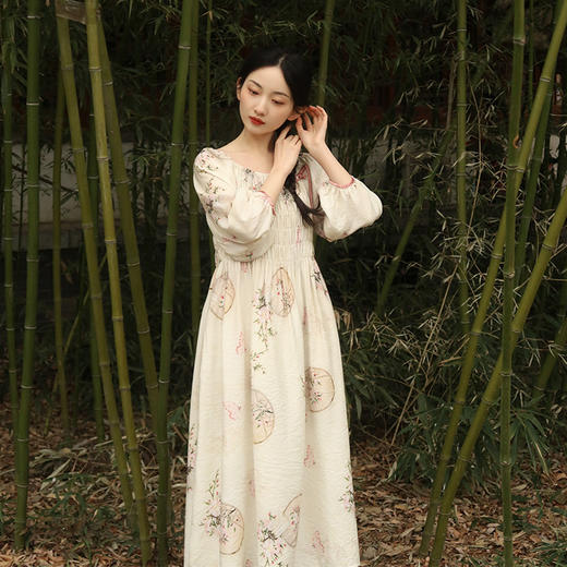 春夏新款，印花天丝麻V领显瘦长裙宽松文艺中长裙连衣裙YM-426 商品图0