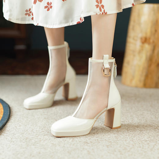 时尚个性，防水台高跟网纱拼接短靴OLZ-M577-1 商品图9