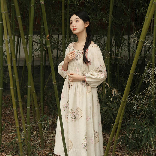 春夏新款，印花天丝麻V领显瘦长裙宽松文艺中长裙连衣裙YM-426 商品图4