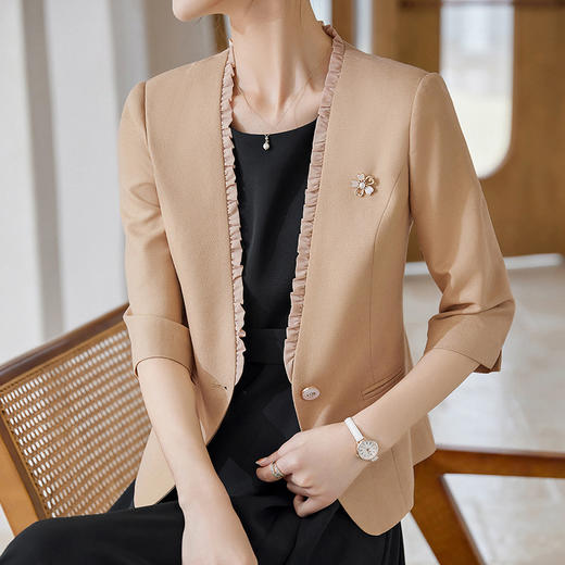 流行木耳边淑女范短外套开衫外搭小西装上衣QL-23926七分袖 商品图2