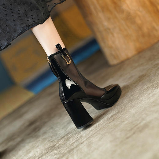 时尚个性，防水台高跟网纱拼接短靴OLZ-M577-1 商品图5