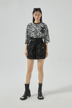 蝙蝠袖短款高腰印花T恤