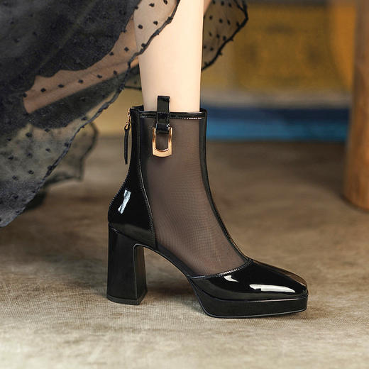 时尚个性，防水台高跟网纱拼接短靴OLZ-M577-1 商品图7