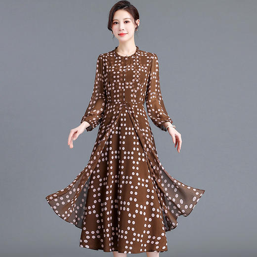 QYMYX-SYK2303-Y薄款雪纺连衣裙长袖裙2023春夏季新款假两件宽松休闲中长裙 商品图0